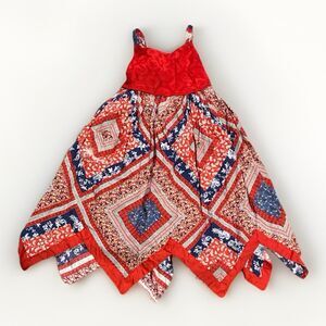 BLUBERI BOULEVARD GIRLS SUMMER DRESS Medium Straps Handkerchief Hem Red SIZE 6x